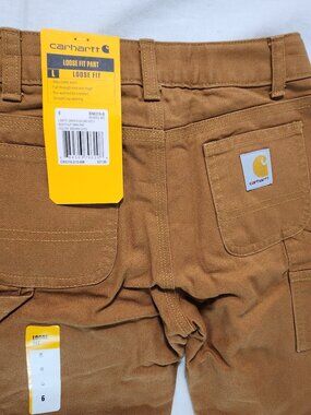 Carhartt Kids Loose Fit Flannel Lined Canvas Utility Pants Brown BN8316-B Sz 6